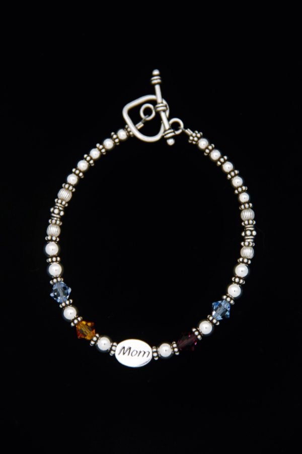 SS Customized Mom Statement with Birthstones #6814B SS-1BMOM-Depends on the colors from Swarvoski Chart-A-